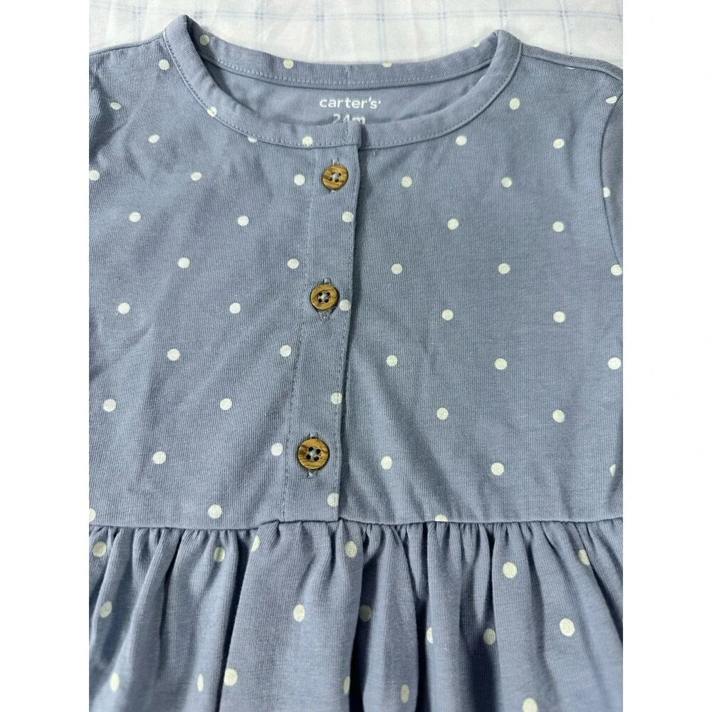 Carter's Baby Girl Blue Polka Dot Ladybug Dress – Size 24M – Long Sleeve – NWT